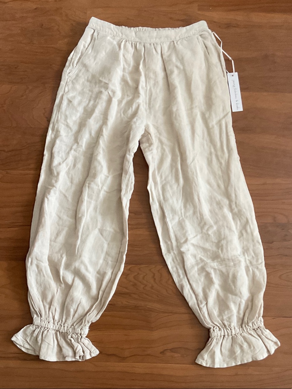 YFB Ruffle-Hem Linen Blend Harem Pants-Small-NWT
